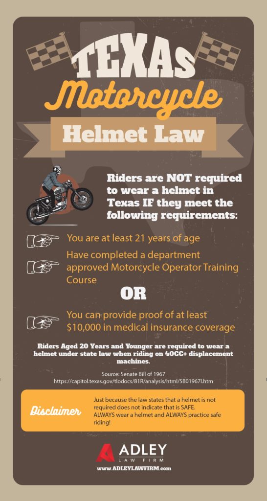 ¿Tiene que usar un casco mientras conduce una motocicleta en Texas? - Explicación de la ley de cascos de motocicleta de Texas - Bufete de abogados Adley Houston Texas